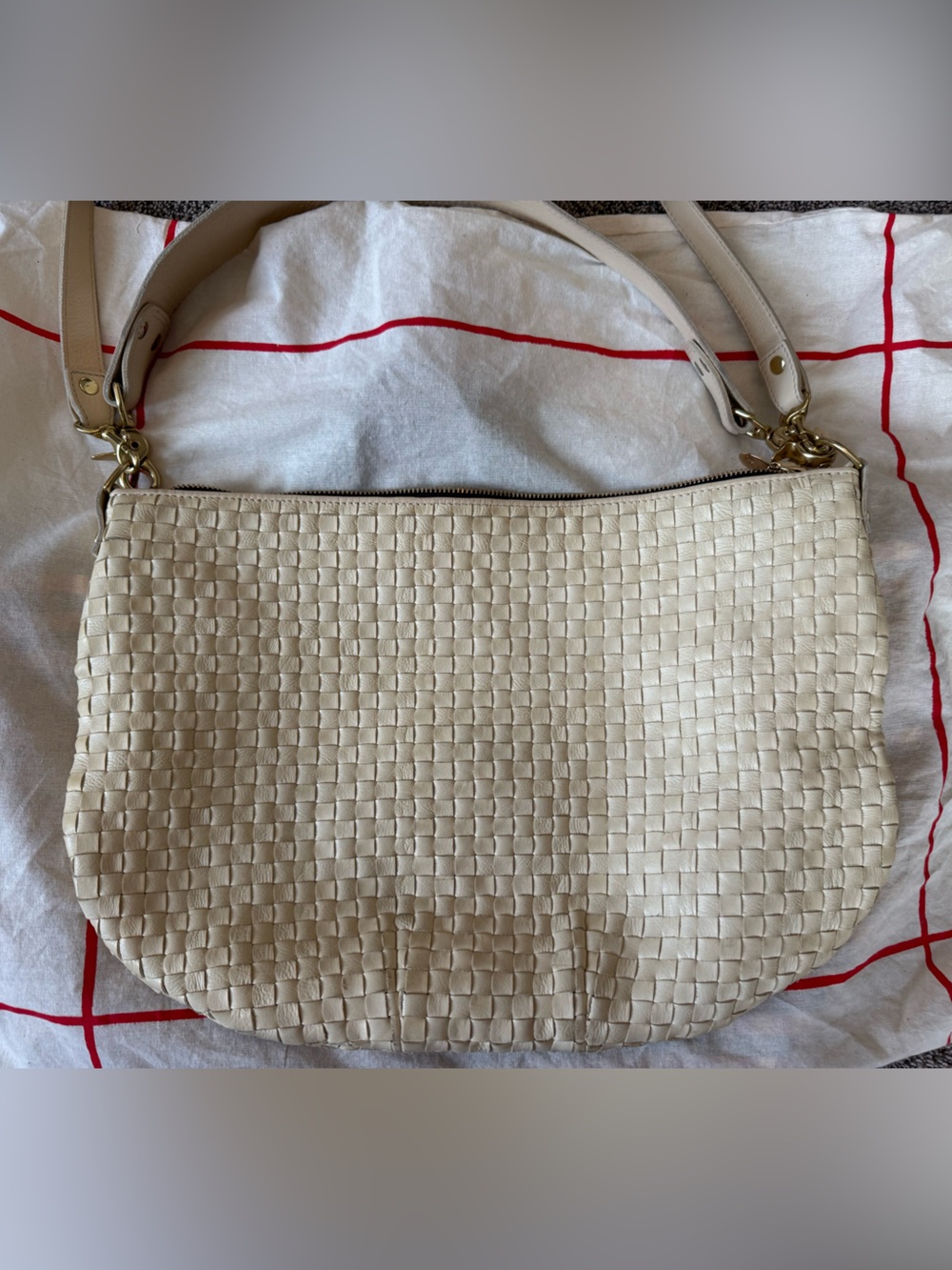 Clare V BUTTERCREAM Woven Moyen Messenger large